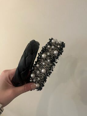 Black Pearl-Embellished and Braided Headband Set